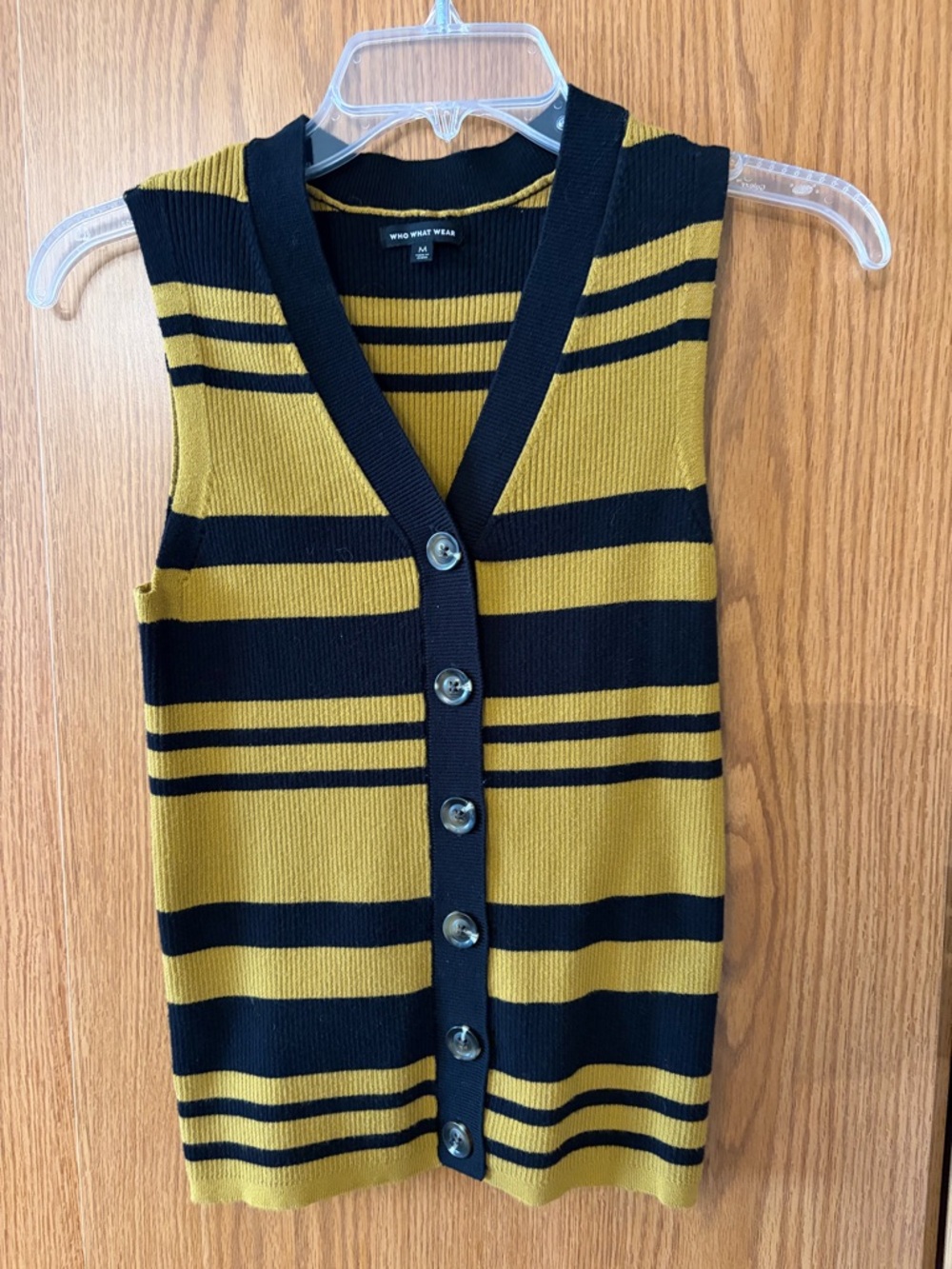 Who What Wear Black and Mustard Striped Knit Vest